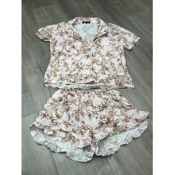 Generation Love Other - Generation Love Pink Leopard Botanical Print Pajama Short Set Size Small